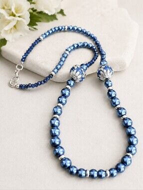 Blue Beaded Necklace with Large Accent Beads
